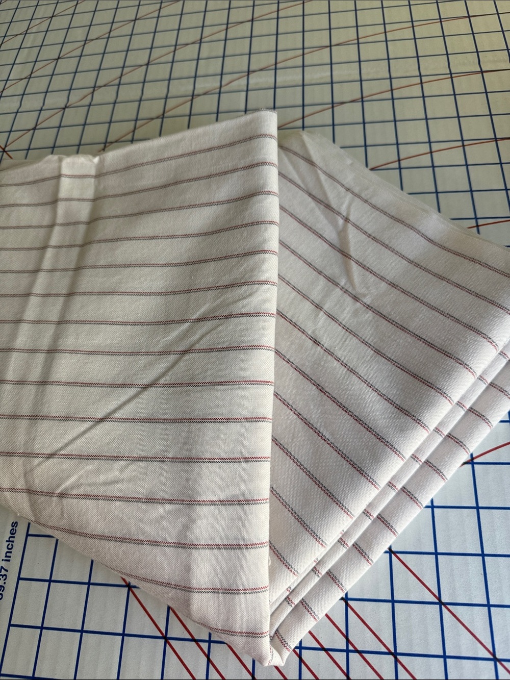 Vintage Cotton Fabric 4+ Yards Woven Red Gray Stripe Lightweight Toweling 44”